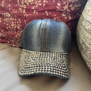 NWOT Denim Rhinestone Trucker Hat